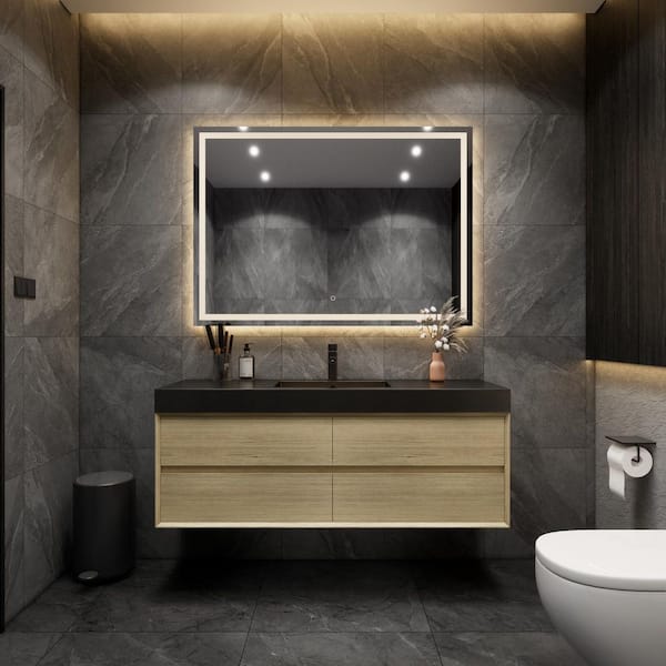BV Better Vanity MIA 59 in. W. x 20 in. D x 24 in. H Single Sink Floating Bath Vanity in Teak Oak with Black Stainless-Steel Top