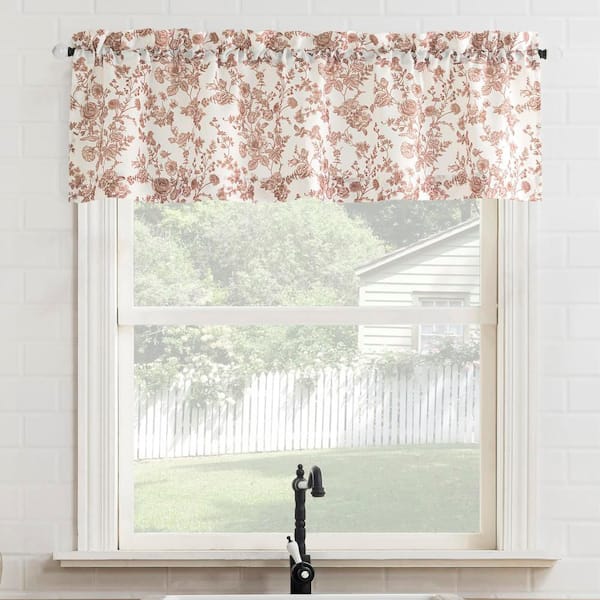 Elara Blush Pink Semi-Sheer 54 in. W x 14 in. L Rod Pocket Light Filtering Curtain Valance for Kitchens (Single Panel)