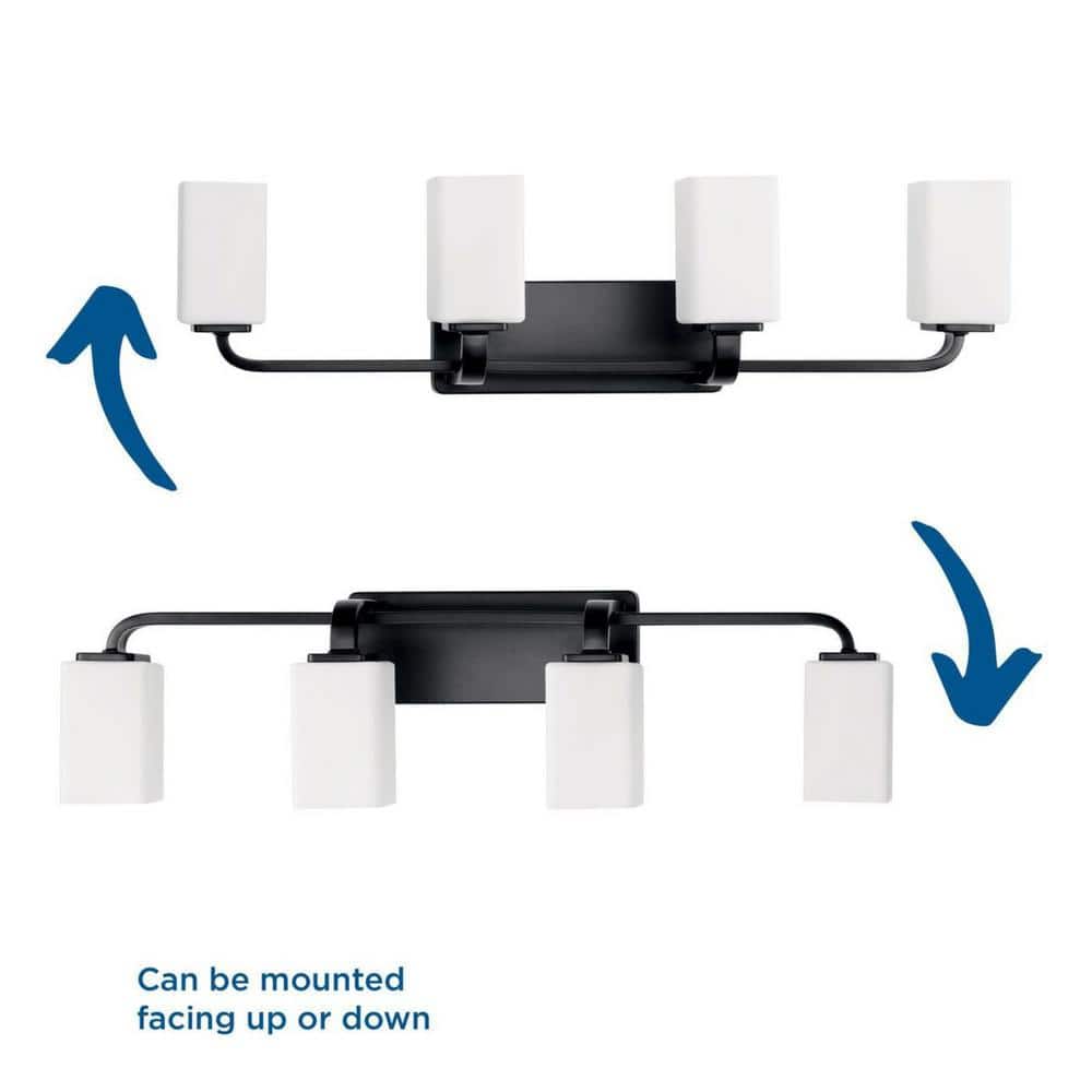 Cowan Matte Black 4-Light Wall Fixture with Etched Opal Glass Shades