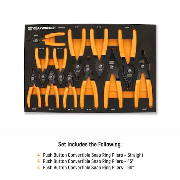 GEARWRENCH Convertible Push Button Snap Ring Pliers Set in Foam