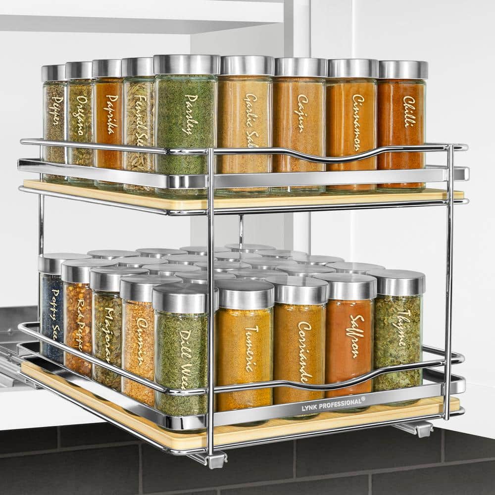 Lynk Professional Double Tier Wood and Chrome Spice Rack