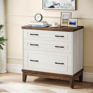 Delia 3-Drawer White Walnut Wood 32.28 in. W Lateral File Cabinet for A4/Letter/Legal Size Files Storage Printer Stand