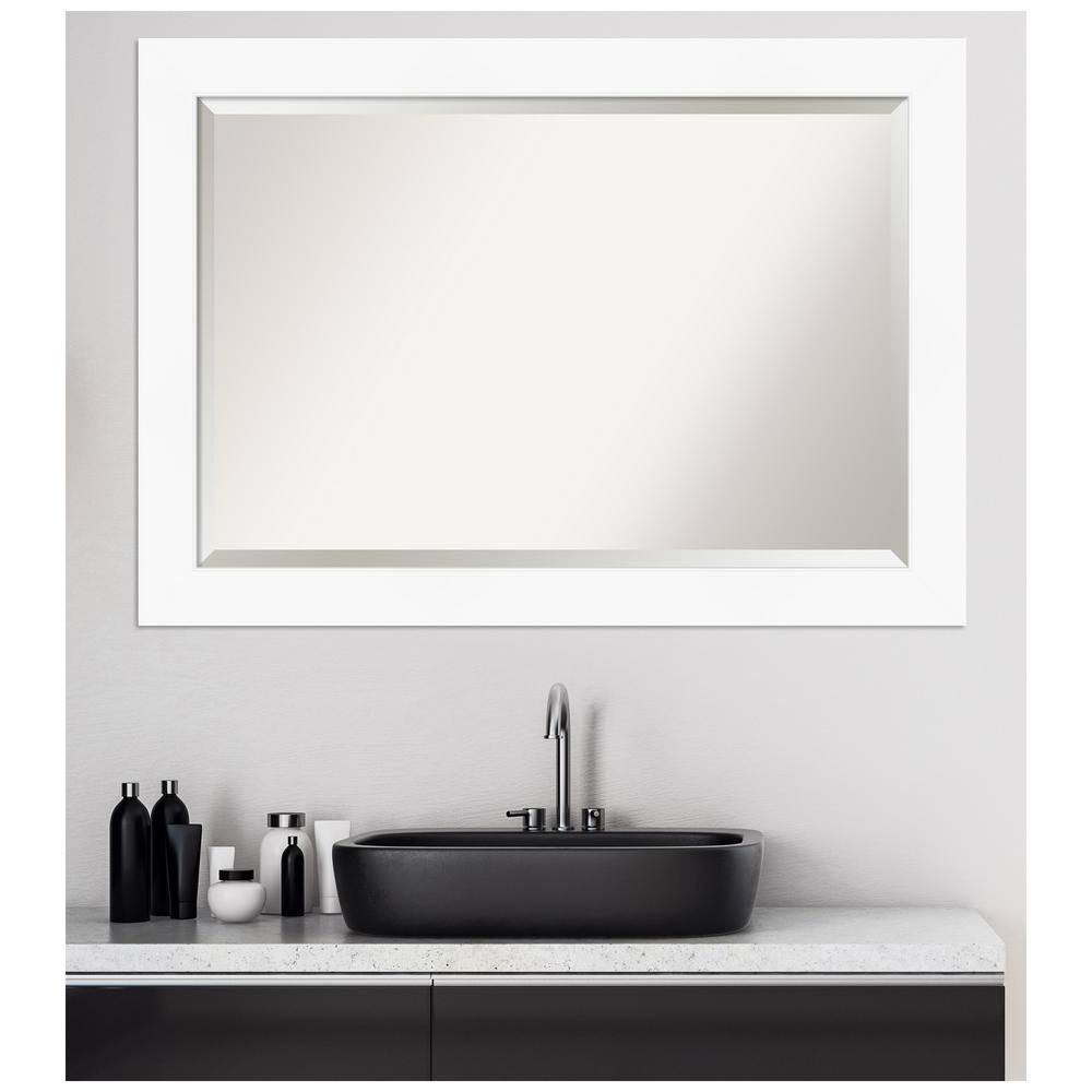 Cabinet White Beveled Glass Bathroom Wall Mirror, 41 x 29 Inches