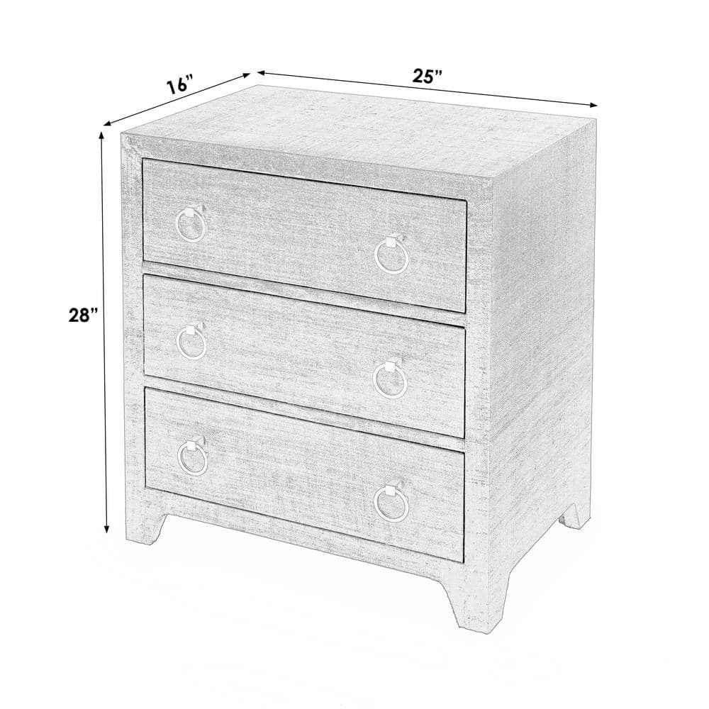 Navy Oak Raffia 3-Drawer Nightstand with Brass Pulls