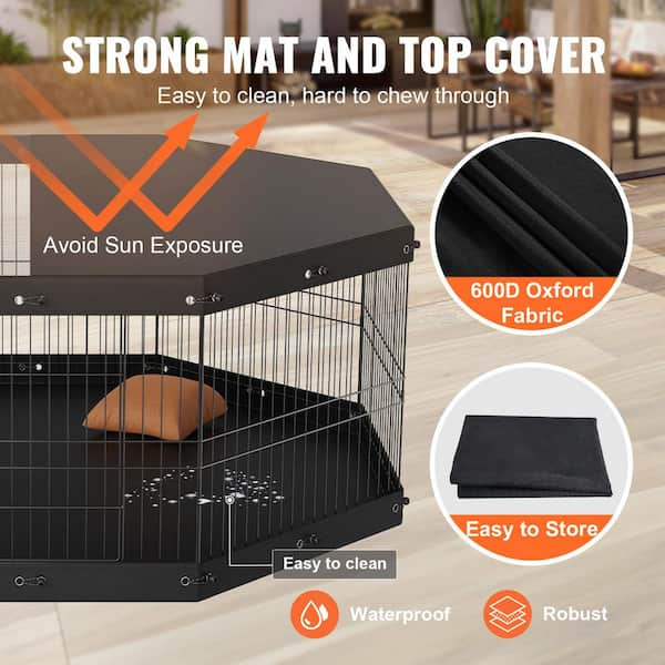 VEVOR Dog Playpen 8 Panels Foldable Metal Dog Exercise Pen with Top Cover and Bottom Pad 24 in. H Pet Fence Puppy Crate Kennel