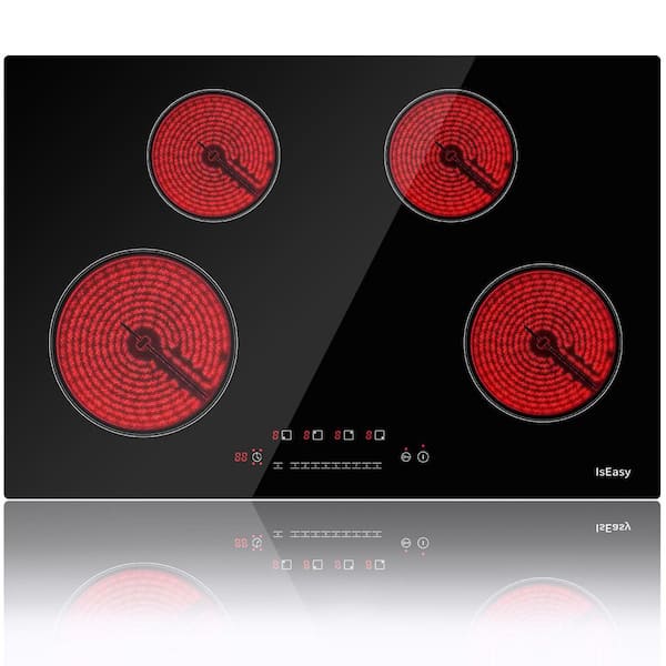 IsEasy 30 in. 4-Elements Smooth Top Electric Cooktop in Black with Quick Boil Burner and Child Safety Lock
