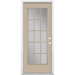 32 in. x 80 in. Canyon View 15 Lite Left Hand Clear Glass Painted Steel Prehung Front Door Brickmold/Vinyl Frame