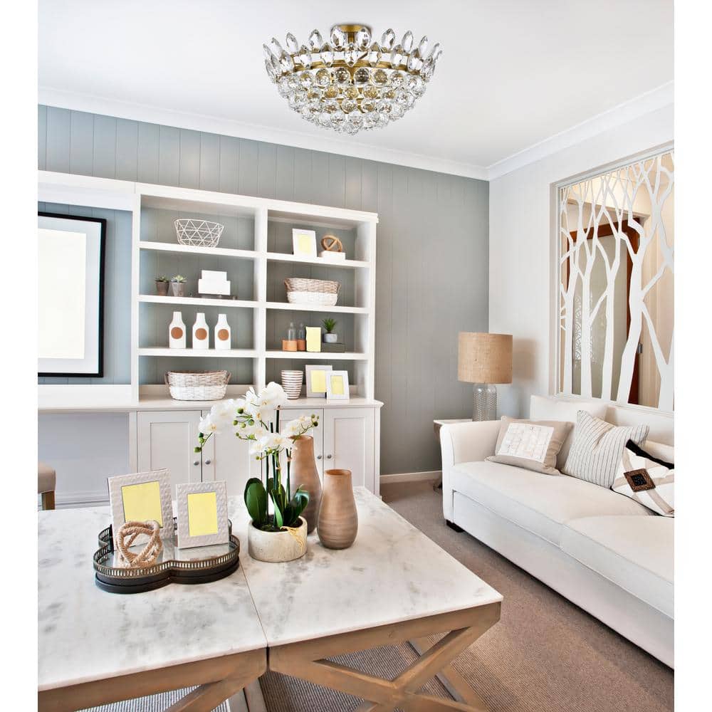 Emilia Brass and Crystal 5-Light Flush Mount