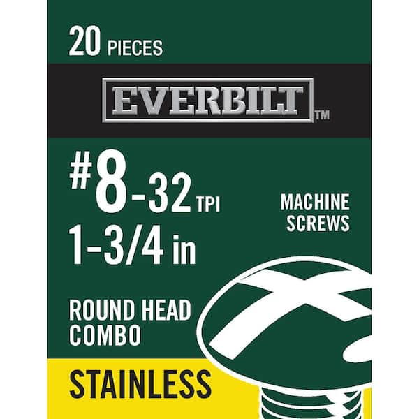Everbilt #8-32 x 1-3/4 in. Combo Round Head Stainless Steel Machine Screw (20-Pack)