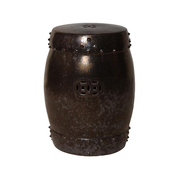Emissary Drum 18.5 in. H Gunmetal Round Ceramic Garden Stool