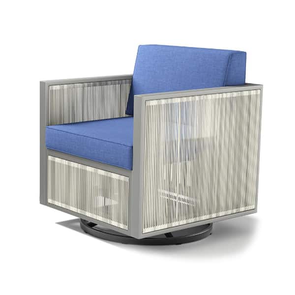 Square Tube Series Light Gray Wicker Outdoor Patio Glider with Cushion Guard Blue Cushions