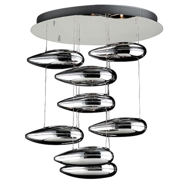 PLC Lighting 9-Light Polished Chrome Chandelier with Silvered Glass Shade