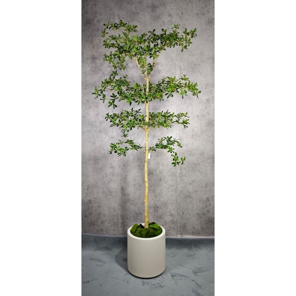 6.5 ft. Artificial Olive Shady Lady Tree in White Decor Pot, Faux Green Plant Indoor Home Decorative Planter