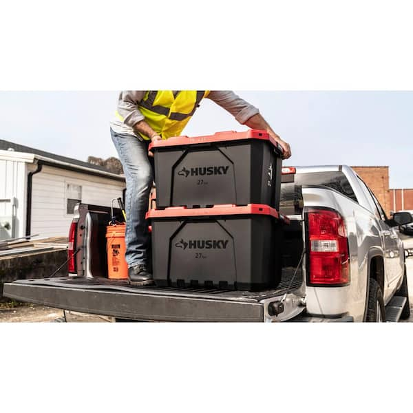 27 Gal. Pro Grip Storage Tote in Black with Red Lid