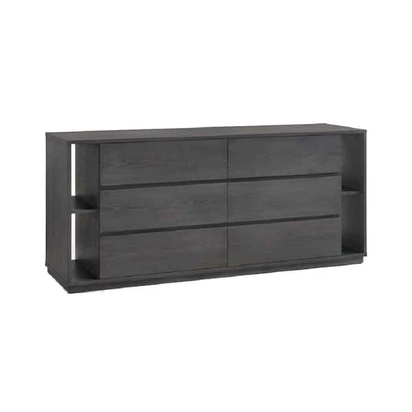 Benjara 18 in. Gray 6-Drawer Wooden Dresser Without Mirror