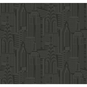 Midnight Manhattan Skyline Paper Un-Pasted Non-Woven Wallpaper Roll 60.75 sq. ft.