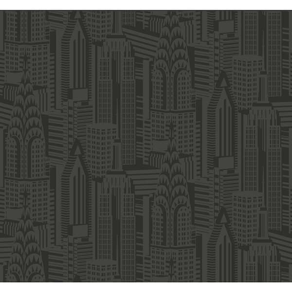 Seabrook Designs Midnight Manhattan Skyline Paper Un-Pasted Non-Woven Wallpaper Roll 60.75 sq. ft.