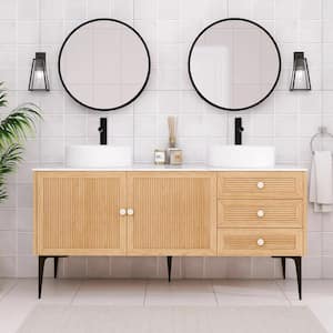 60.00 in. W Freestanding Bath Vanity in Oak with White Ceramic Top