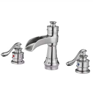 8 in. Widespread Double Handle Waterfall Bathroom Sink Faucet 3 Hole Brass Bathroom Laundry Faucets in Brushed Nickel
