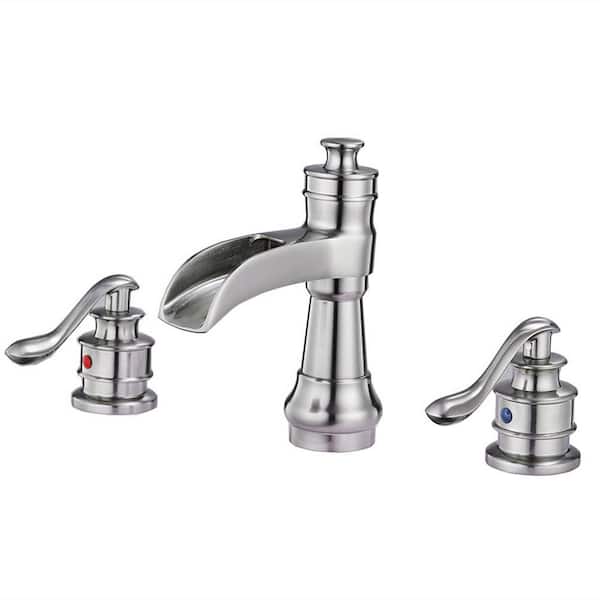 FLG 8 in. Widespread Double Handle Waterfall Bathroom Sink Faucet 3 Hole Brass Bathroom Laundry Faucets in Brushed Nickel