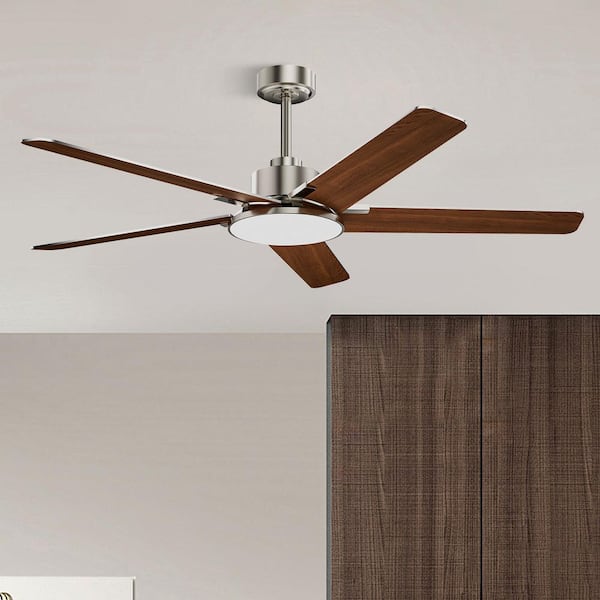 52 in. Indoor Nickel Downrod Mount Modern Ceiling Fan with Integrated LED with Remote Control Included