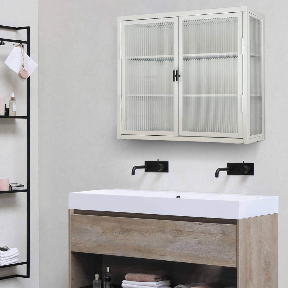 27.6 in. W x 23.6 in. H Rectangular White Surface Mount Medicine Cabinet wi