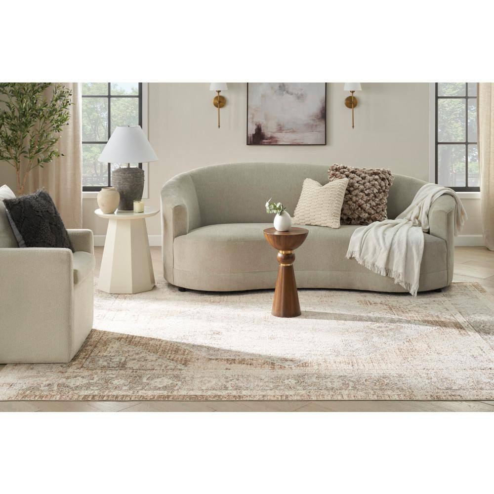 Beige Medallion Washable Synthetic Rectangular Area Rug 6'7" x 9'