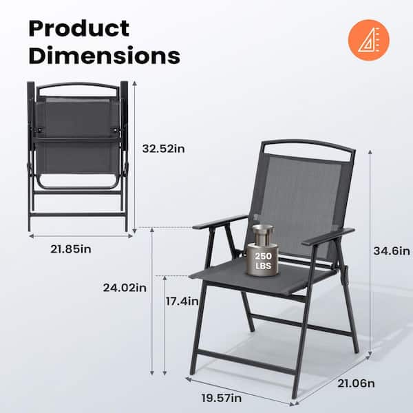 4-Piece Gray Folding Metal Patio Outdoor Dining Chairs with Textilene Fabric