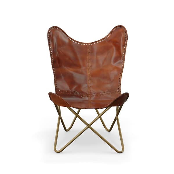 CAROLINA CLASSIC Monroe Gold with Brown Leather Butterfly Chair