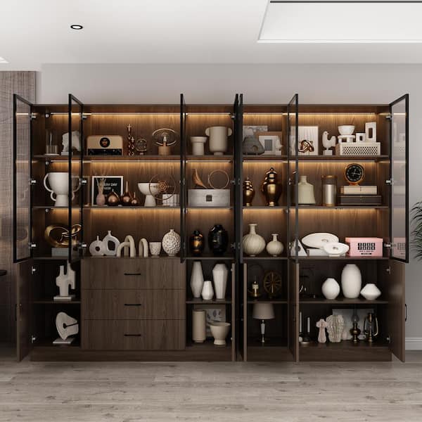 FUFU&GAGA 78.7 in. Tall x 110.2 in. W, Brown Wood 23-Shelf