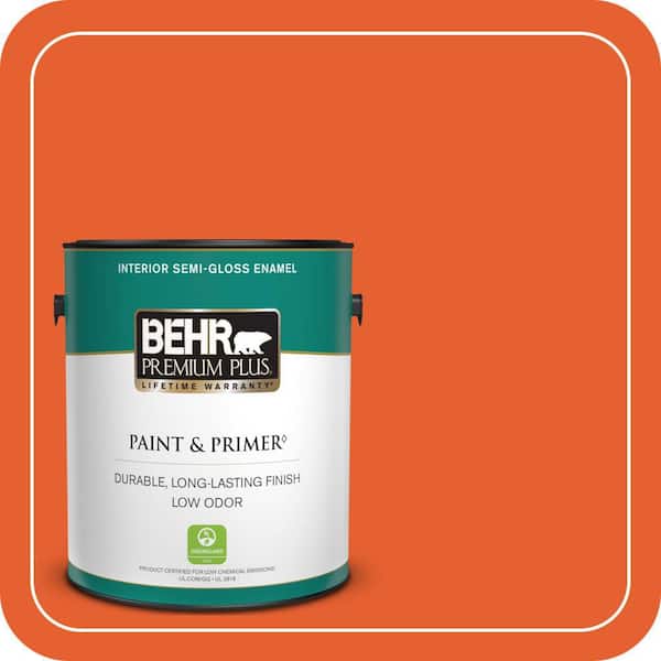 BEHR PREMIUM PLUS 1 gal. #S-G-230 Startling Orange Semi-Gloss Enamel Low Odor Interior Paint & Primer