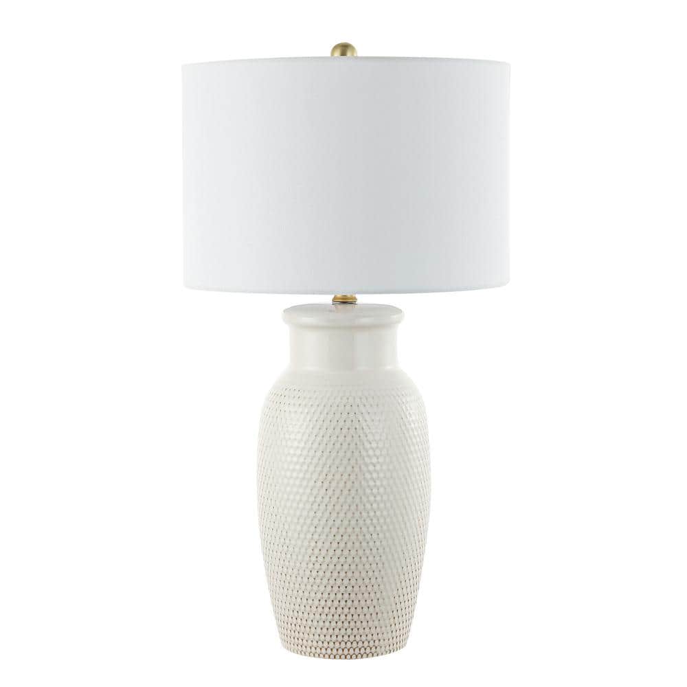Ivory Ceramic Table Lamp with White Drum Shade