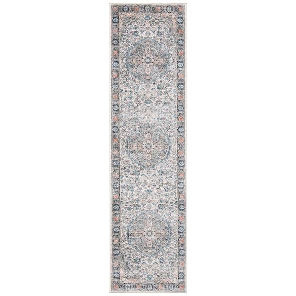 SAFAVIEH Oregon Gray/Blue 2 ft. x 12 ft. Floral Border Runner Rug
