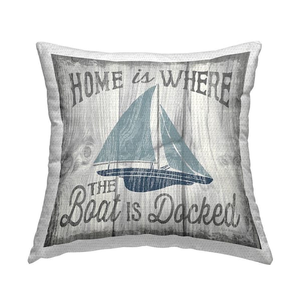 Home is Where The Boat's Docked Nautical Family Grey Square Outdoor Throw Pillow