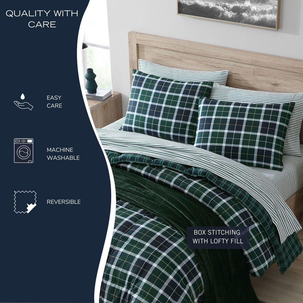Navy and Green Reversible Microfiber Twin Bedspread Set