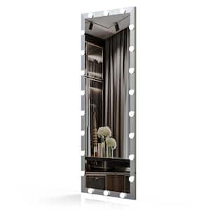 24 in. W x 63 in. H Modern Rectangle Aluminum Framed Silver Floor Mirror With LED Light Bulbs