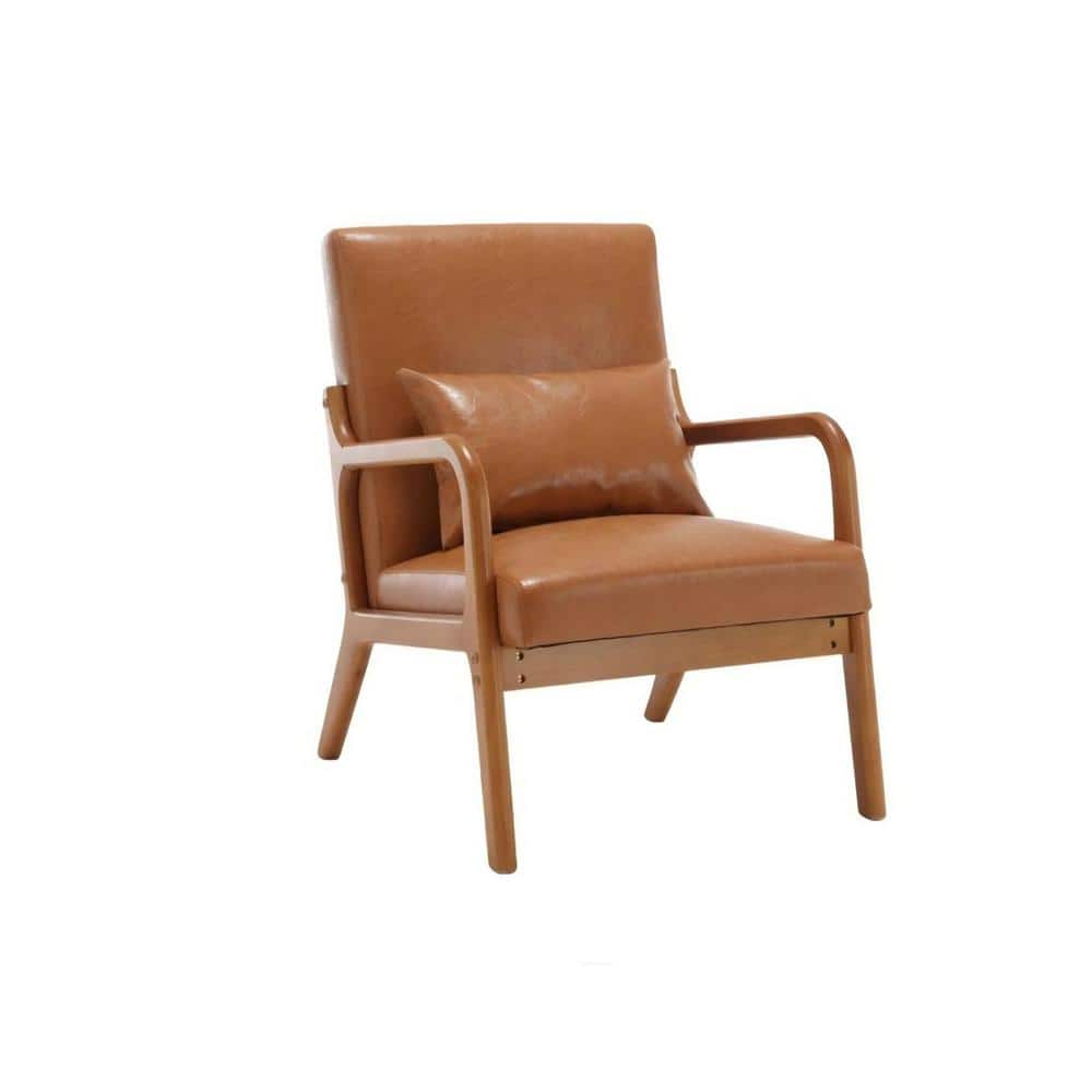 HOMEFUN Mid Century Modern Light Brown PU Leather Upholstered Wooden