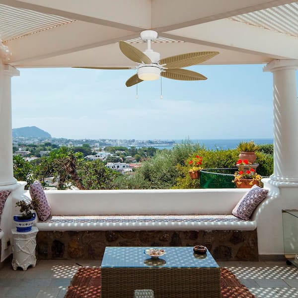 52 in. Olena Indoor/Outdoor Matte White Downrod Ceiling Fan with White Adjustable LED Light and Pull Chains