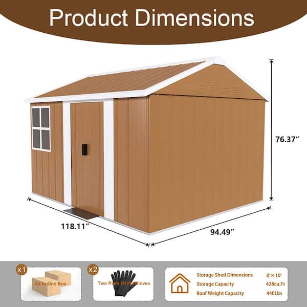 10 ft. W x 8 ft. D Heavy-Duty Metal Shed Storage Shed Weatherproof