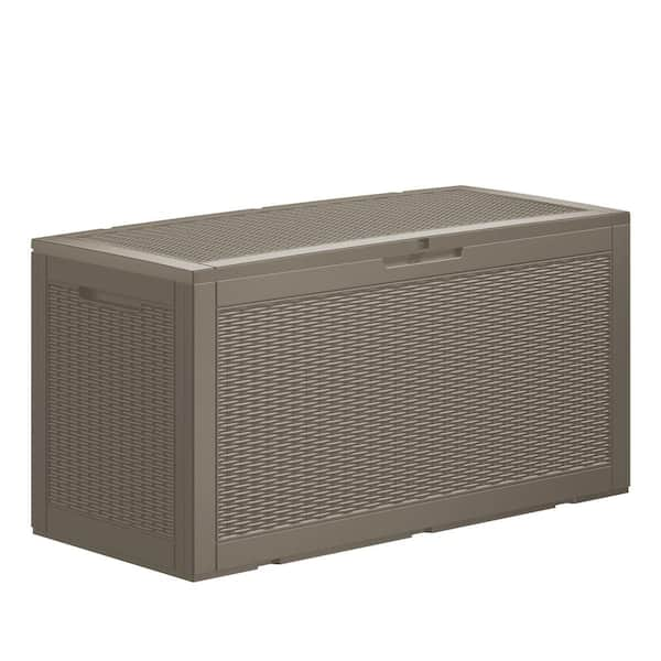 100 Gal.-Light Brown Wicker Resin Outdoor Storage Deck Box H100GB-LB ...