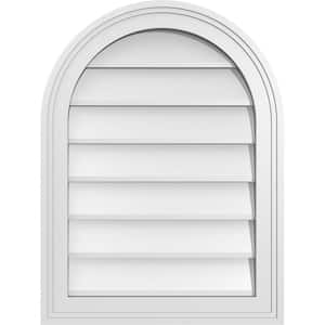 18 in. x 24 in. Round Top Surface Mount PVC Gable Vent: Decorative with Brickmould Frame