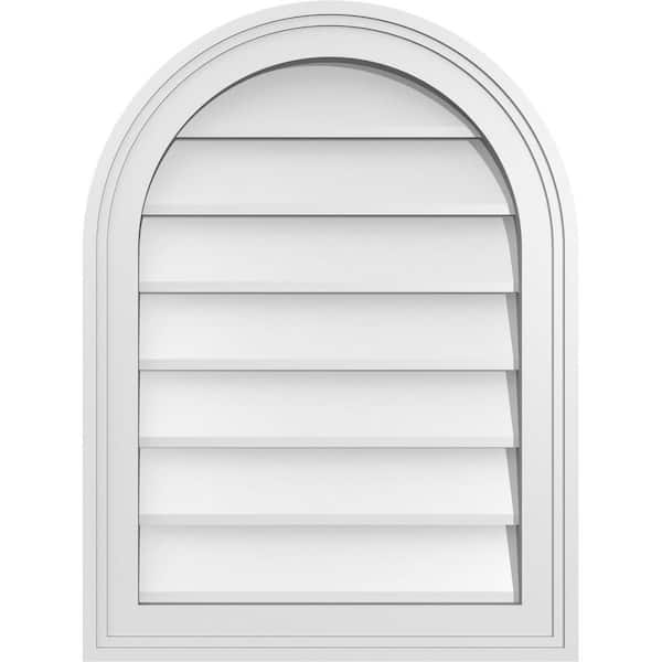Ekena Millwork 18 in. x 24 in. Round Top Surface Mount PVC Gable Vent: Decorative with Brickmould Frame