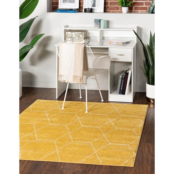 Trellis Frieze Geometric Yellow 7 ft. x 7 ft. Area Rug