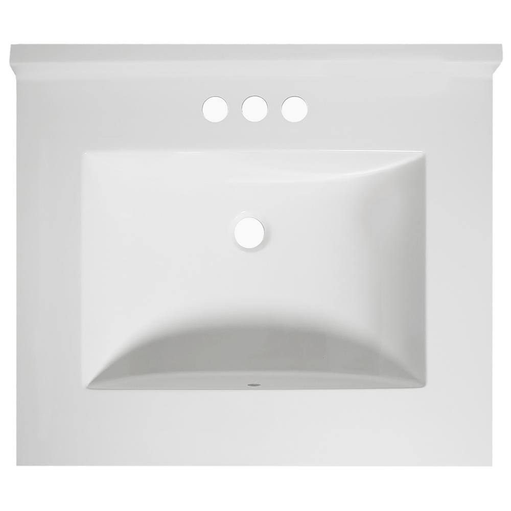 25-Inch Solid White Cultured Marble Vanity Top with Backsplash