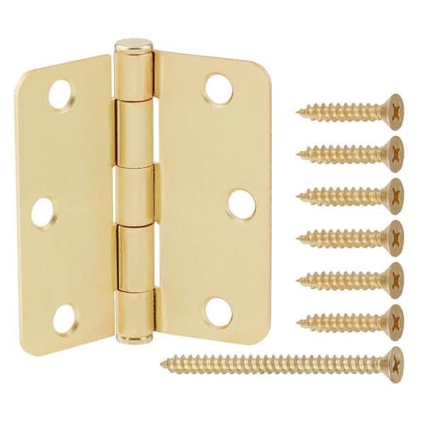 Everbilt 3 in. x 1/4 in. Radius Satin Brass Squeak-Free Door Hinge