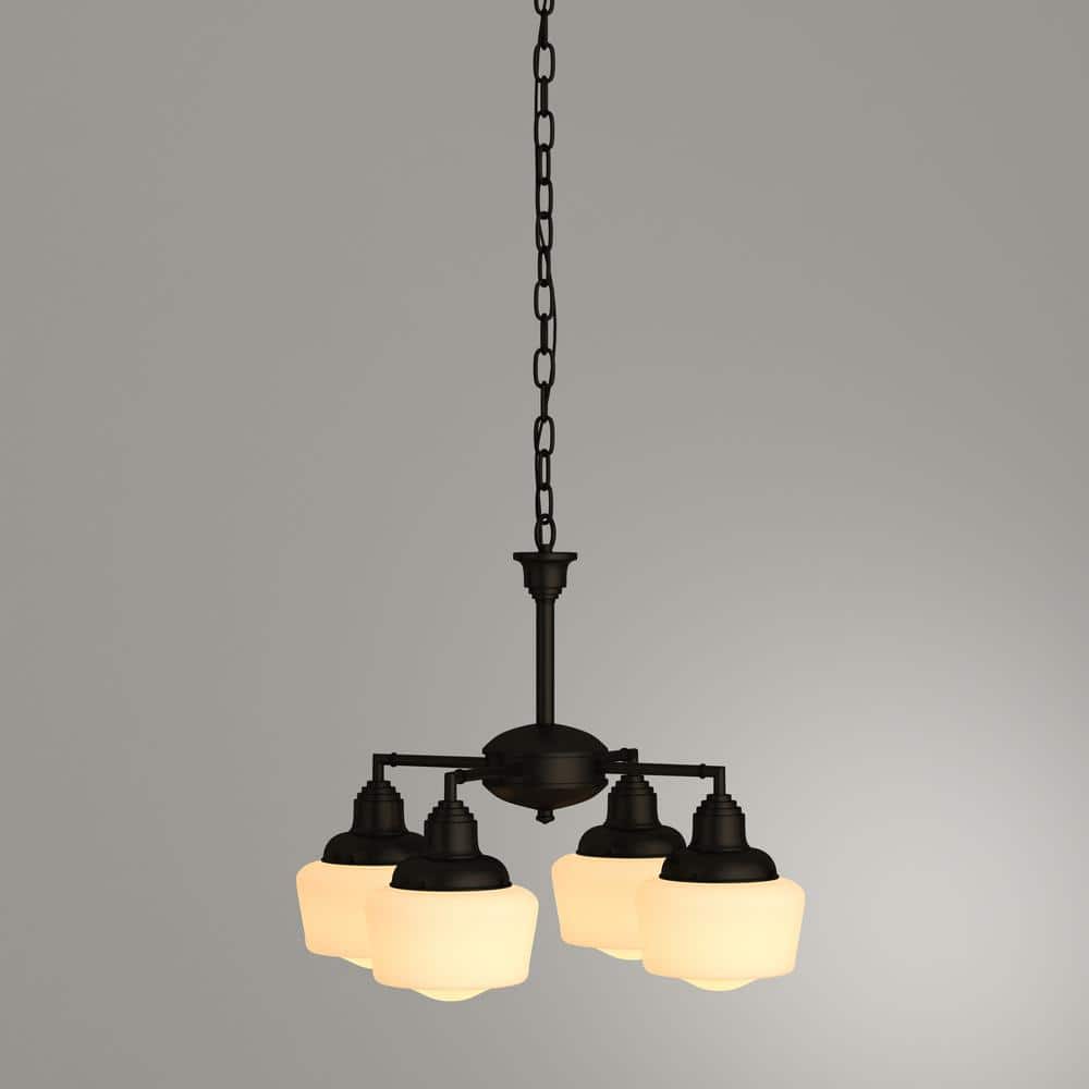 Scholar 24" Convertible Chandelier/Semi-Flush in Oil Rubbed Bronze with Opal Shades