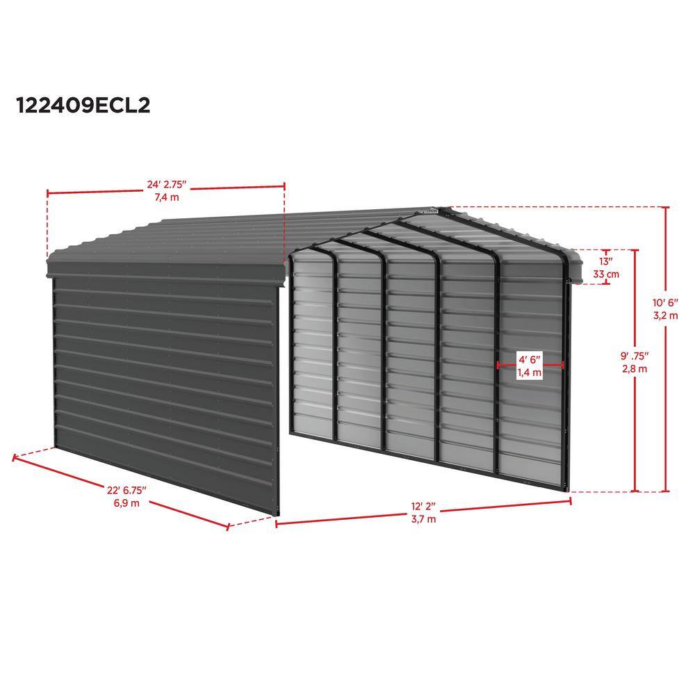 Eggshell Galvanized Steel Carport with 2-Sided Enclosure, 12' x 24' x 9'