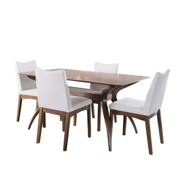 Noble House Dimitri Light Beige Fabric Upholstered and Walnut Wood Dining Set (5-Piece)