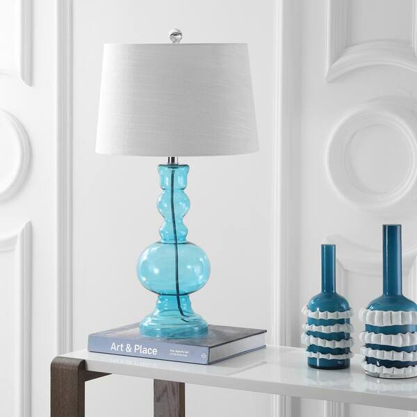 Jonathan Y Genie 28 5 In Aqua Glass Table Lamp Set Of 2 Jyl1061a Set2 Aqua Glass Table Lamp Set, Aqua Table Lamp Set
