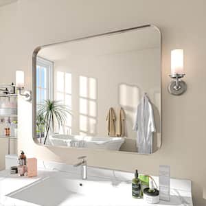 40 in. W x 32 in. H Rectangular Aluminum Framed Wall Bathroom Vanity Mirror in Silver